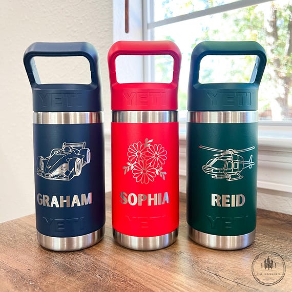 Personalized Kids Custom Yeti Rambler Jr Water Bottle Engraved Insulated Tumbler Back to School Gift Idea for Children 20 Theme Options