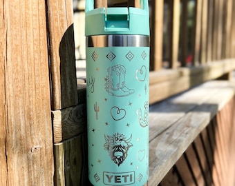 Engraved Highland Cow YETI Water Bottle, Western Design
