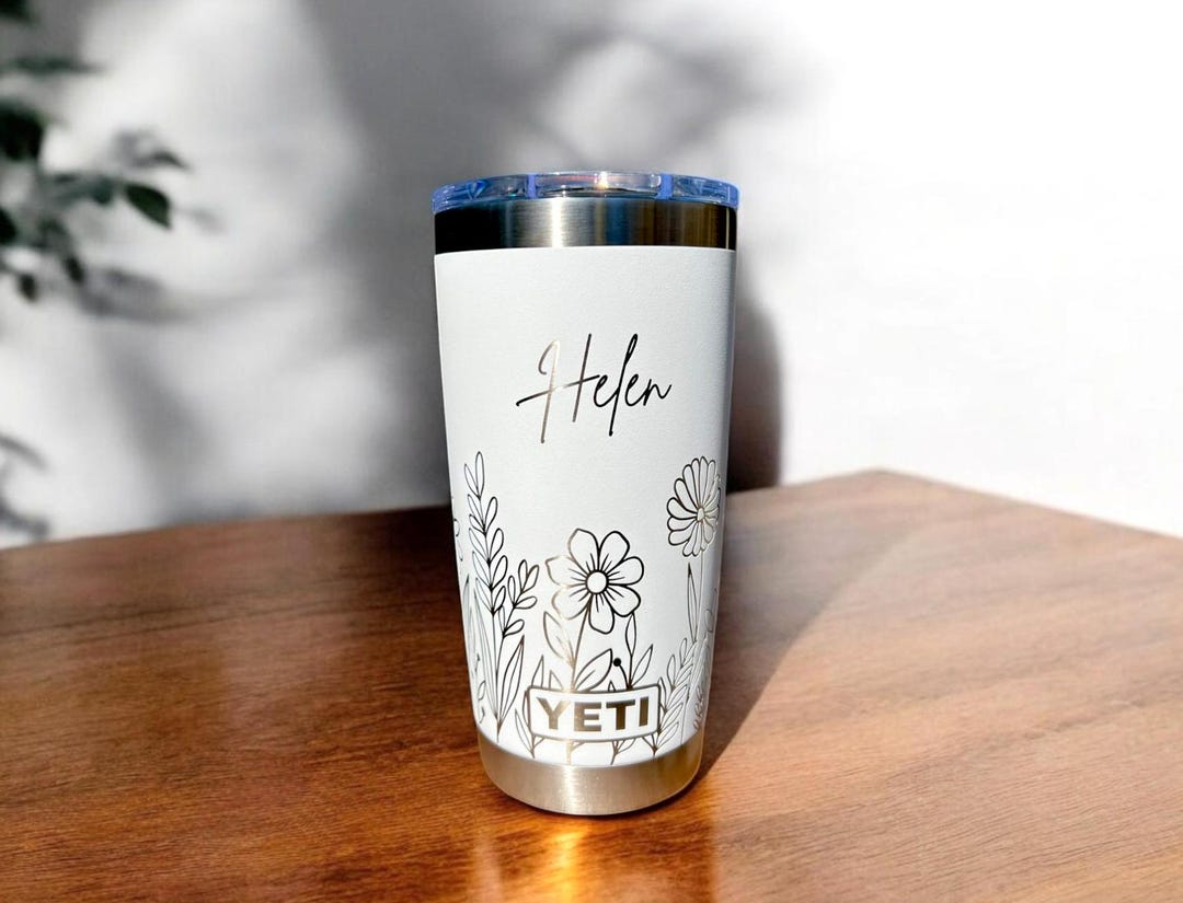 Personalized Floral Design Yeti 20oz Rambler Tumbler 360 Degree ...