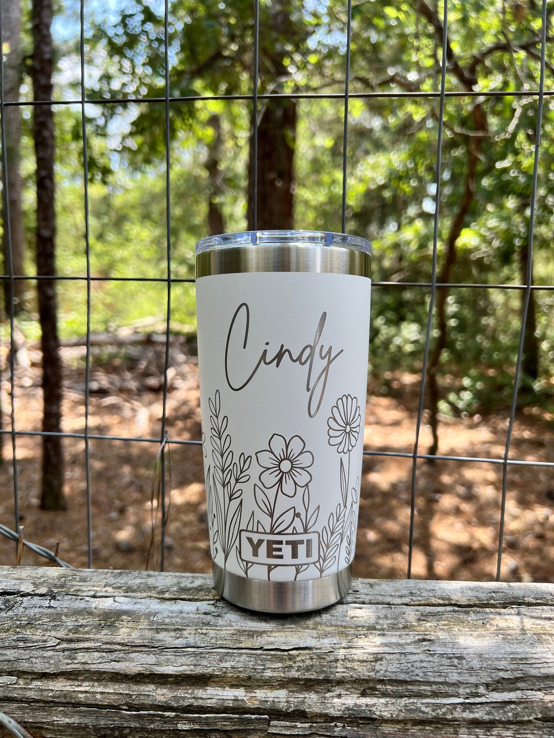 Personalized Floral Design Yeti 20oz Rambler Tumbler 360 Degree ...