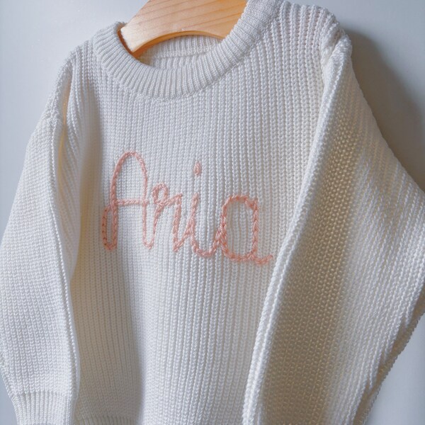 Personalised Name Jumper, Hand Embroidered,Personalised Knitted Baby Jumper, Embroidered Jumper, Personalized Baby Gift, Girls Boys Unisex,