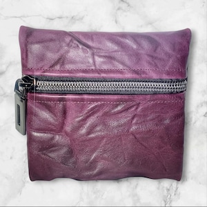 Porta-moedas de couro – Porta-trocos robusto cor de vinho, carteira com zíper, porta-cartões com relevo grunge, bolsa de bolso em couro legítimo