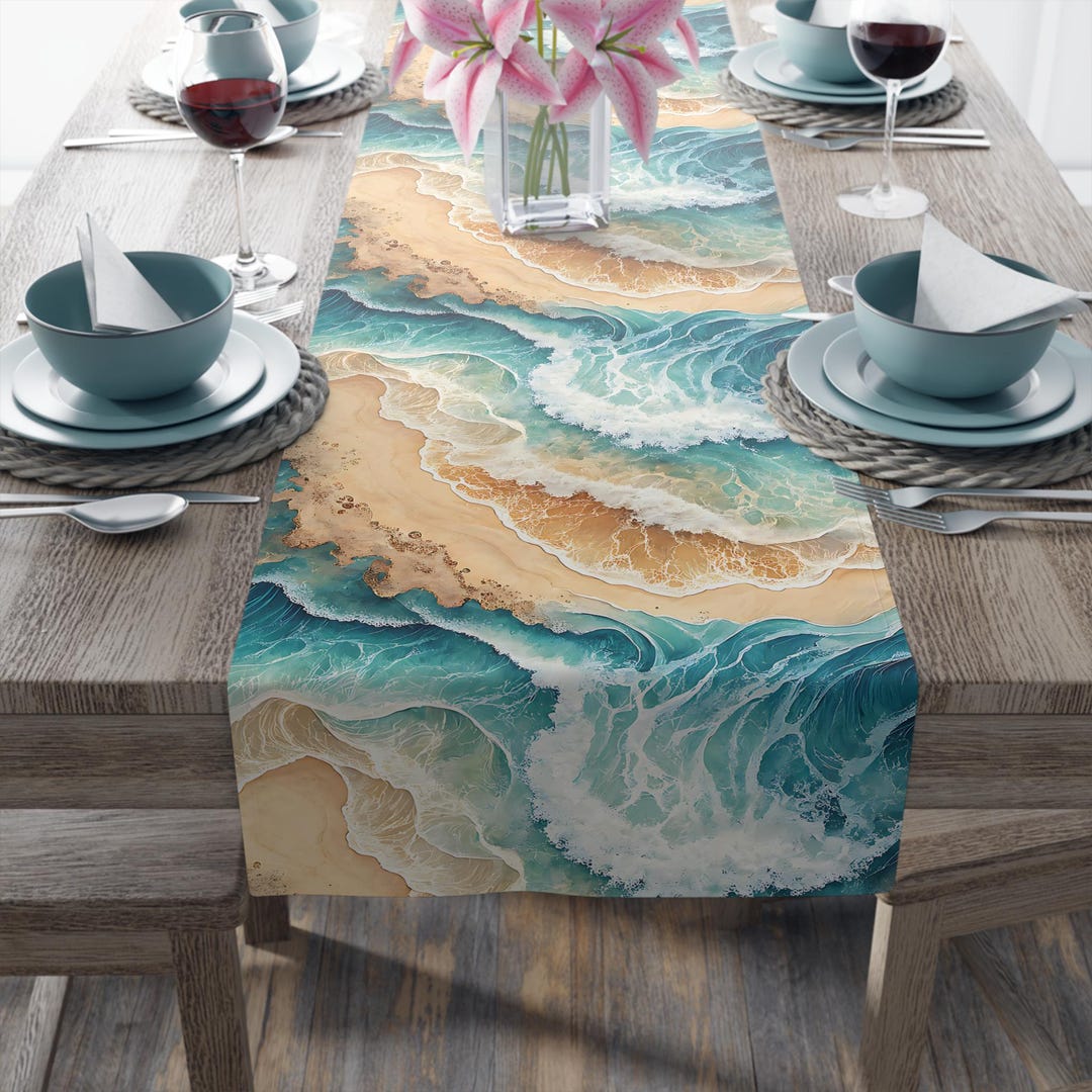 Wave Table Runner Pattern Ocean Wave Table Runner: Coastal Beach Home Decor - Etsy