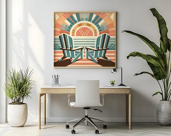Art Deco Beach Chairs Print, Retro Coastal Wall Art (Digital Download)