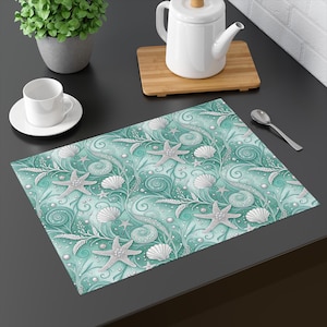 Mantel individual con temática de playa para cenas costeras, decoración oceánica, mesa de verano, regalo náutico, decoración de mesa de cocina