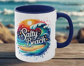 Salty Beach 11oz Ceramic Mug - Ocean Themed Coffee Cup for Beach Fanatics, Beachy Keen