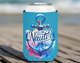 Beachy Can Cooler Holder - Chill Your Drink in Tropical Style! Summer Can Sleeve, Nautical Koozie