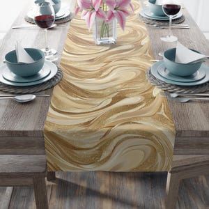 Gold Swirl Table Runner: Elegant Cotton Dining Decor