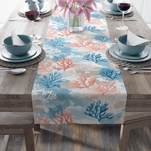 Coastal Coral Table Runner: Beach House Dining Decor