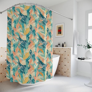 Tropical Leaf Shower Curtain: Bright Boho Bathroom Decor