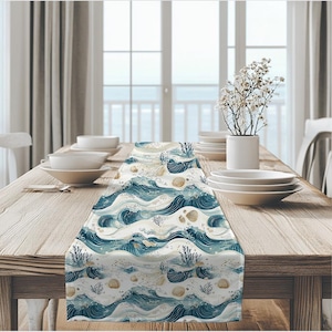 Coastal Waves Table Runner: Nautical Beach House Decor
