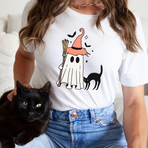 Halloween Ghost Cat Tshirt, Cute Black Cat Gift Shirt For Cat Lover, Ghost Witch Halloween Tee, Spooky Season Shirt