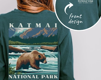 Katmai National Park Longsleeve Shirt Comfort Colors Granola Girl National Park Gift Visit Alaska Shirt Protect Our Parks Brown Bear Shirt