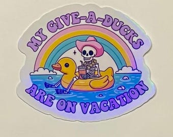 Funny Skeleton Duck Floatie Sticker: Pastel Rainbow Vinyl Decal