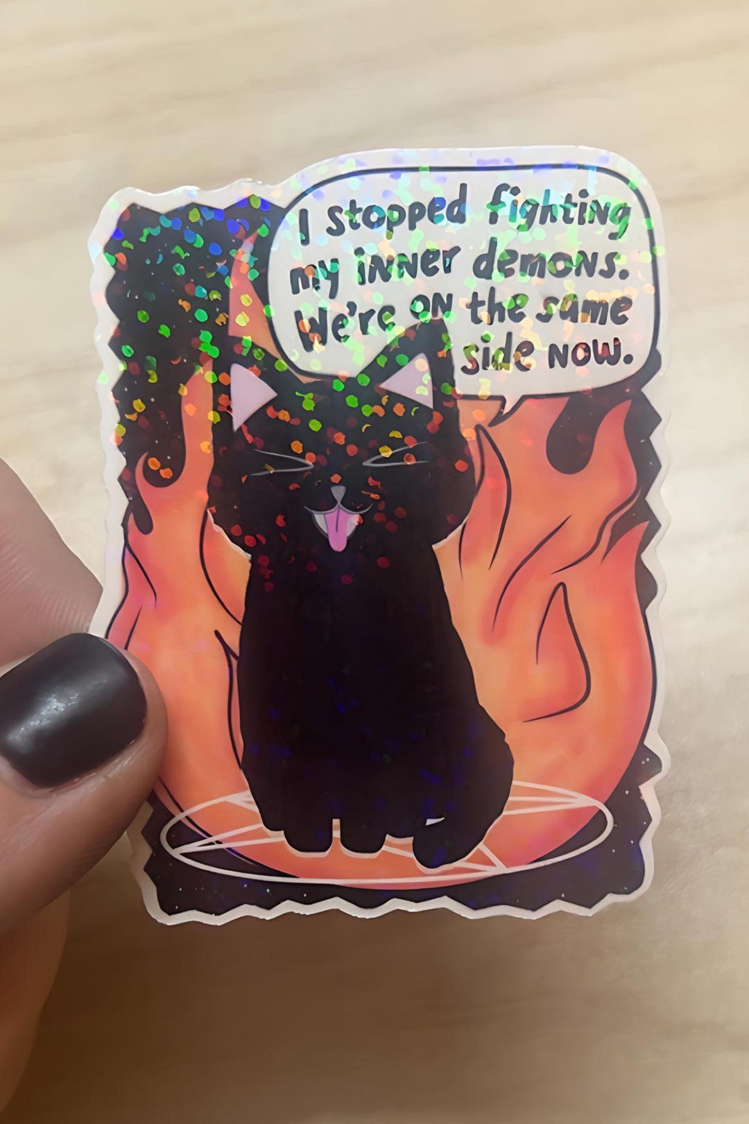 Funny Black Cat Sticker | Holographic Cat Vinyl Decal | Inner Demons ...