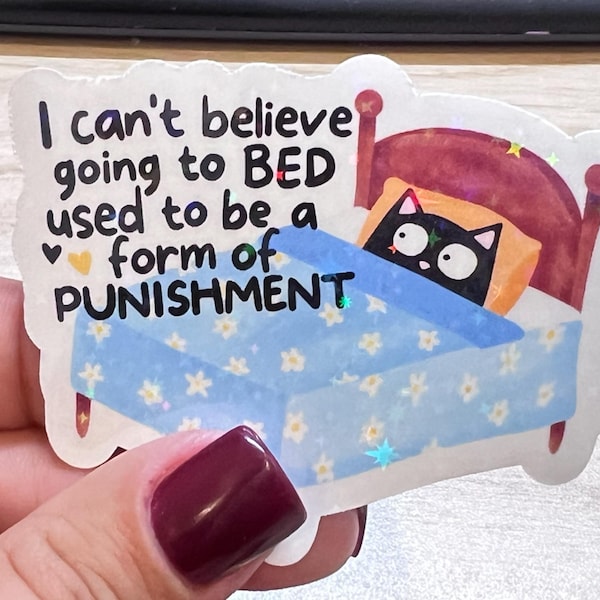 Funny Cat Bedtime Sticker | Waterproof Vinyl Laptop Decal