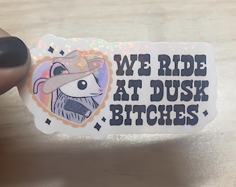 Holographic Cowboy Opossum Sticker • Funny Western Possum Decal