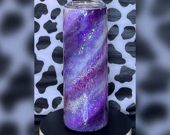 Handmade Purple Galaxy Glitter Tumbler, Cosmic Space Cup