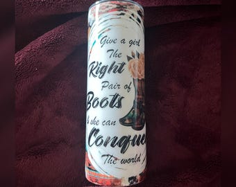 Western Cowgirl Boots Tumbler, Floral Cowboy Boot Cup, Country Girl Stainless Steel Tumbler