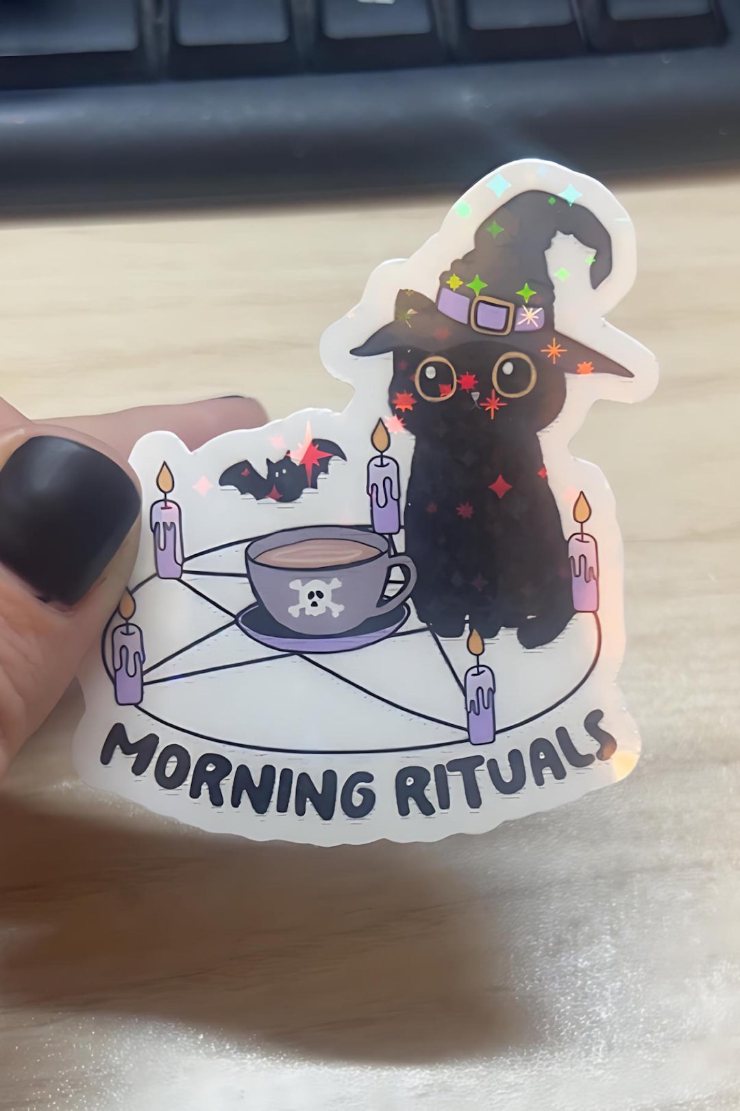 Witchy Cat Sticker • Holographic Morning Rituals Vinyl Decal - Etsy