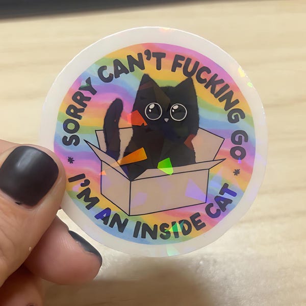 Holographic Funny Cat Sticker • Introvert Humor Vinyl Decal