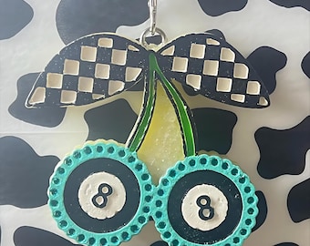 Retro Cherry 8-Ball Car Air Freshener: Checkerboard Leaves, Long Lasting Scent