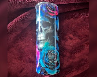 Skull and Roses Tumbler – Gothic Floral Stainless Steel Cup