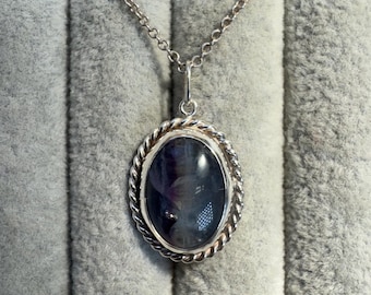 Natural Labradorite Oval Pendant: Sterling Silver Necklace, Handmade in USA