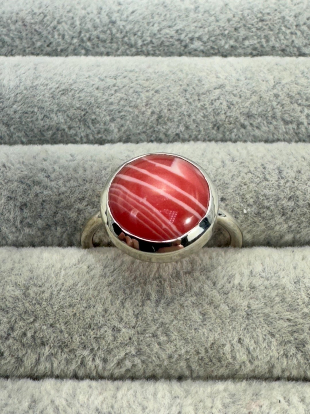 Silver Rhodonite Stone Ring/round Red Gemstone Ring/925 Sterling Silver ...
