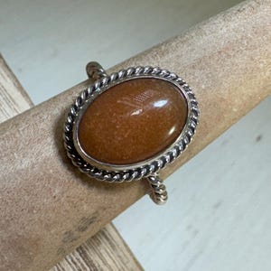 Handmade Orange Aventurine Sterling Silver Ring - Size 7.5