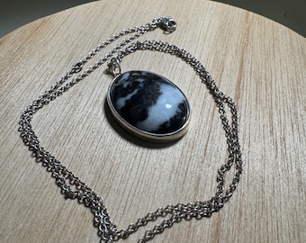 Black Picasso Jasper Stone Sterling Silver Pendant Necklace