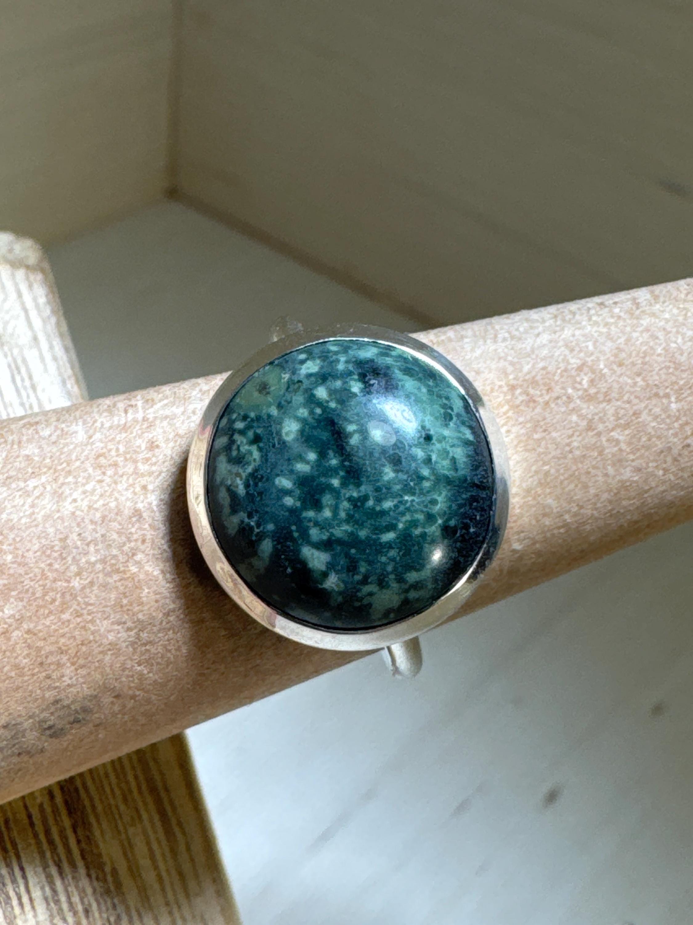 Natural Green Jade Stone Silver Ring/Size 7/Classic Ring/925 Sterling Silver Ring/Handmade in USA/Boxed Gift/Everyday Wear/Gift for Her/Gift