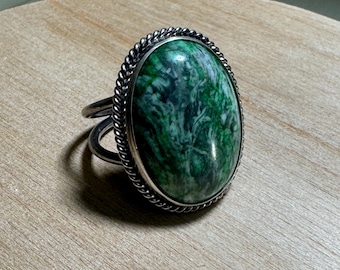 Green Jasper Silver Ring/Handmade in USA/Gift for Her/Double Shank Ring/925 Sterling  Silver Ring/Everyday Wear/Woman Ring/Birthday Gift.