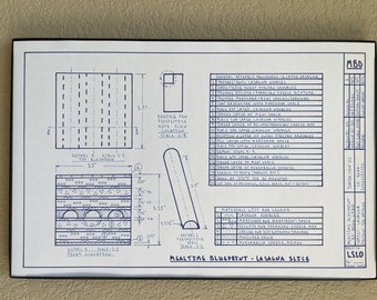 Lasagna - Blueprint and technical drawing of selected mealtime comfort food item, six-layer lasagna.