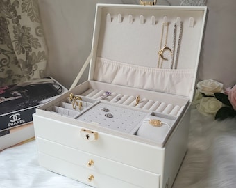 Coffret Boîte à bijoux personnalisée, Grand Organisateur de bijoux pour femme et fille, Cadeau personnalisé avec prénom