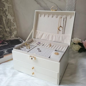 Coffret Boîte à bijoux personnalisée, Grand Organisateur de bijoux pour femme et fille, Cadeau personnalisé avec prénom