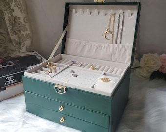 Boîte à bijoux en Cuir Végan personnalisée avec prénom, Grand Organisateur de bijoux pour femme et fille, Cadeau personnalisé pour maman