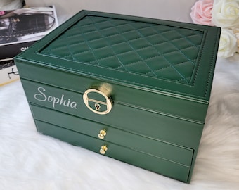 Schmuckorganizer aus veganem Leder, große Schmuckschatulle für Frauen und Mädchen, personalisierte Schmuckschatullen, personalisiertes Geschenk