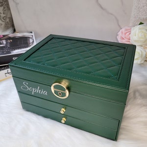 Organizzatore di gioielli in pelle vegana, grande portagioielli per donne e ragazze, portagioielli personalizzati, regalo personalizzato