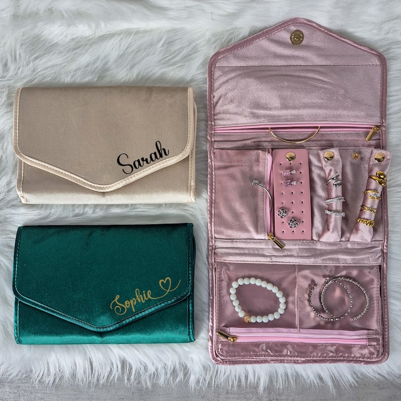 AEKZOX Pochette à Bijoux Voyage Rouleau – Trousse Organisatrice Pour Bagues, Colliers, Boucles D’Oreilles, Idéale Vacances & Quotidien