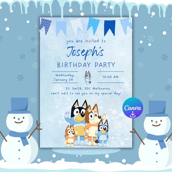 Template Bluey Birthday Invitation, Editable Bluey Birthday Invite, Kids Theme Party Invitation, Digital Blue Dog Template, Instant Download