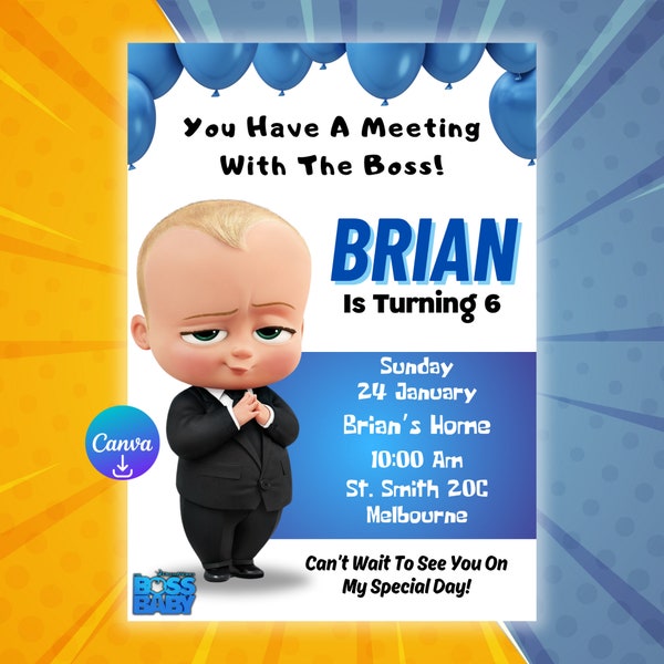 Editable Big Boss Baby Birthday Invitation, Big Boss Baby Party Invitation, Canva Template, Kids Birthday Party, Instant Download