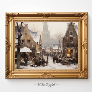 Winter Village Landscape | Winter Landscape Print | Winter Painting | Winter Scene Wall Art | Digital Download | Printable Art
