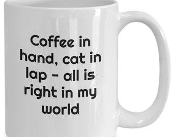 Coffee in hand, cat in lap, gift for coffee lover, gift for cat lover