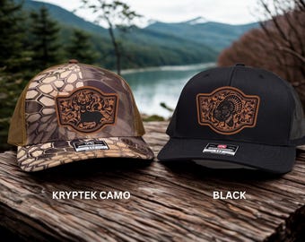 Hunting Patch Hat with Buck, Turkey, Elk & Pheasant Designs | Gift for Hunters