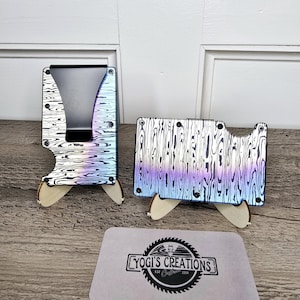 Minimalistische portemonnee slanke, verbrande titanium damascus, ruimte voor 15 pasjes, robuust ontwerp voor dagelijks gebruik en reizen