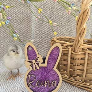 Étiquette personnalisée pour panier de Pâques - Motif lapin artisanal, cadeau unique et souvenir pour paniers d'enfants