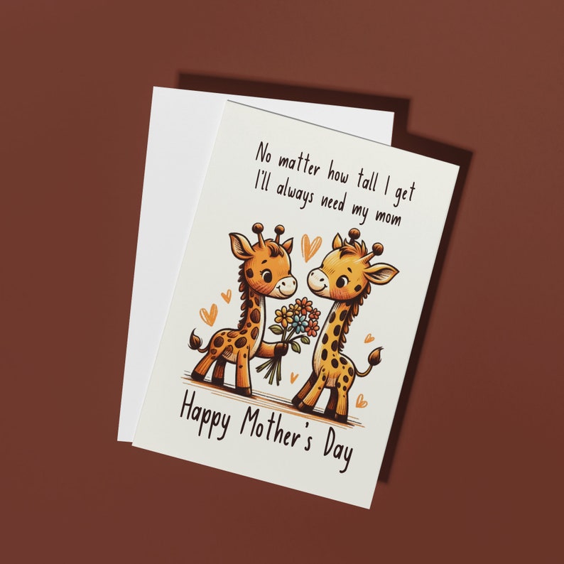 Giraffe Mother's Day Card for A Mom Appreciated for Raising Me Kawaii Giraffe With Flowers ...
