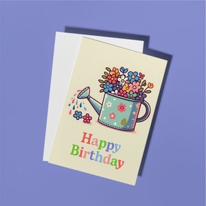 Floral Birthday Day Card For Mom Gift For Grandma Who Loves Gardening Personalized Gift Watering Can Botanical Custom Mothers Day, Thank you