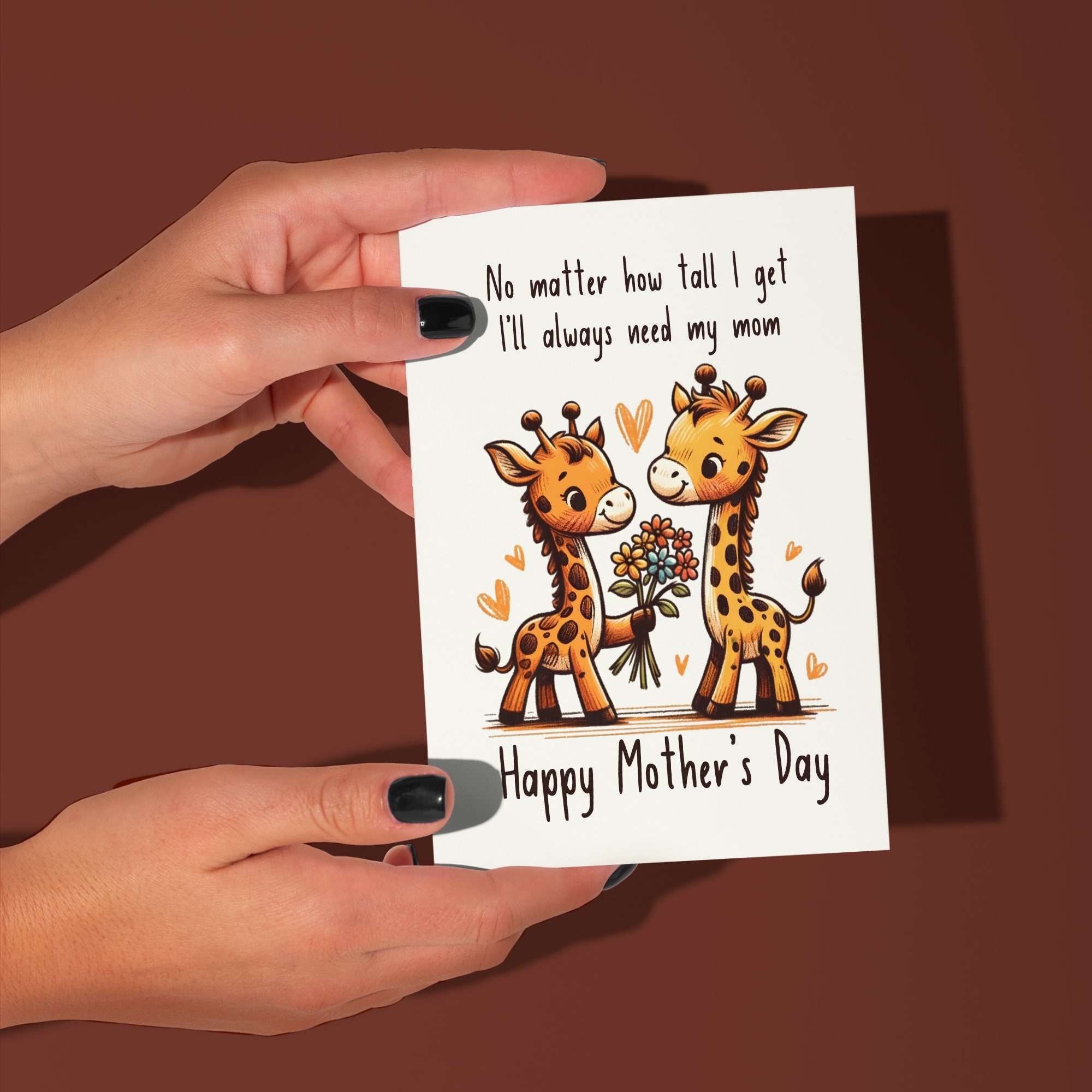 Giraffe Mother's Day Card for A Mom Appreciated for Raising Me Kawaii Giraffe With Flowers ...